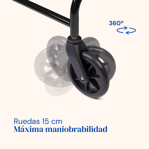 Andador Lambda | Cuatro ruedas, asiento y respaldo, andador para ancianos (Negro)