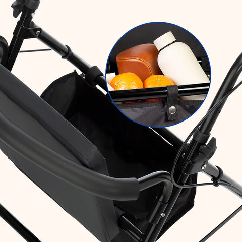 Andador Lambda | Cuatro ruedas, asiento y respaldo, andador para ancianos (Negro)