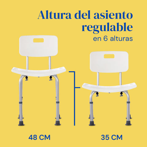 Silla de ducha con respaldo y regulable en altura