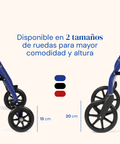 Dos modelos de andador, ruedas de distinto tamaño, disponible en color rojo, negro y azul