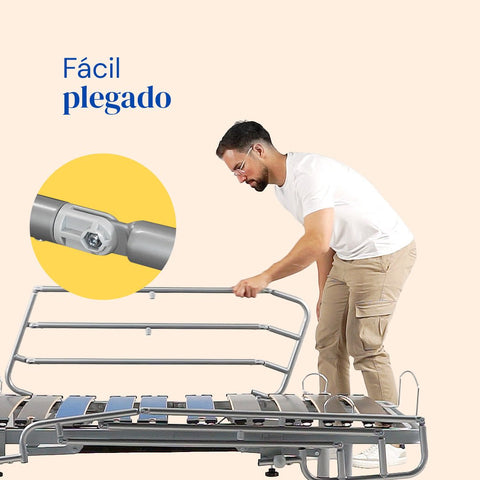 Cama articulada hospitalaria con carro elevador y barandillas - 105x190 cm