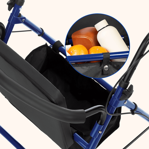 Andador rollator con cesta negra opaca, extraíble y lavable