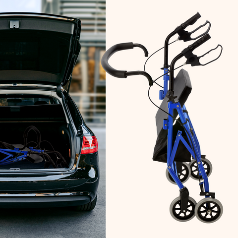 Ouderen voor ouderen | 4 wielen | Remmen op het stuur | Vouwbaar | Blauw