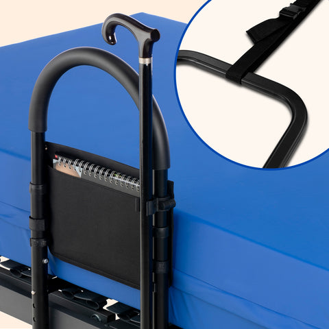 Barrera de cama adultos | Asidero fijo | Regulable en altura con soporte para bastón